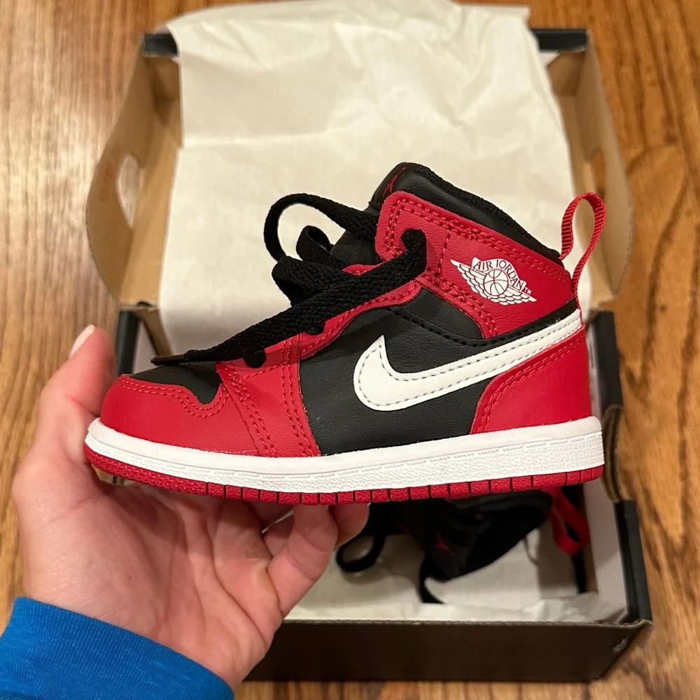 NEW! Air Jordan Kids Red and Black Sneakers - Picture 2 of 4